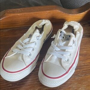 Converse White Low Top Sneakers with Red Stripe